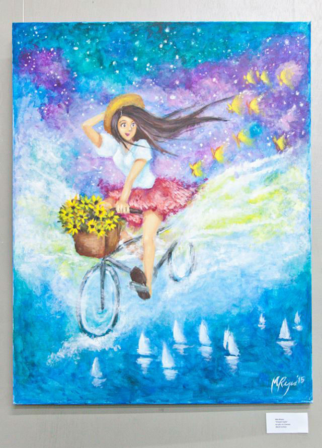 Mia Reyes' "Dream Cycle"; acrylic on canvas, her tribute to that beautiful place cycling takes you to. Photo by Christian Evren Lozañes.